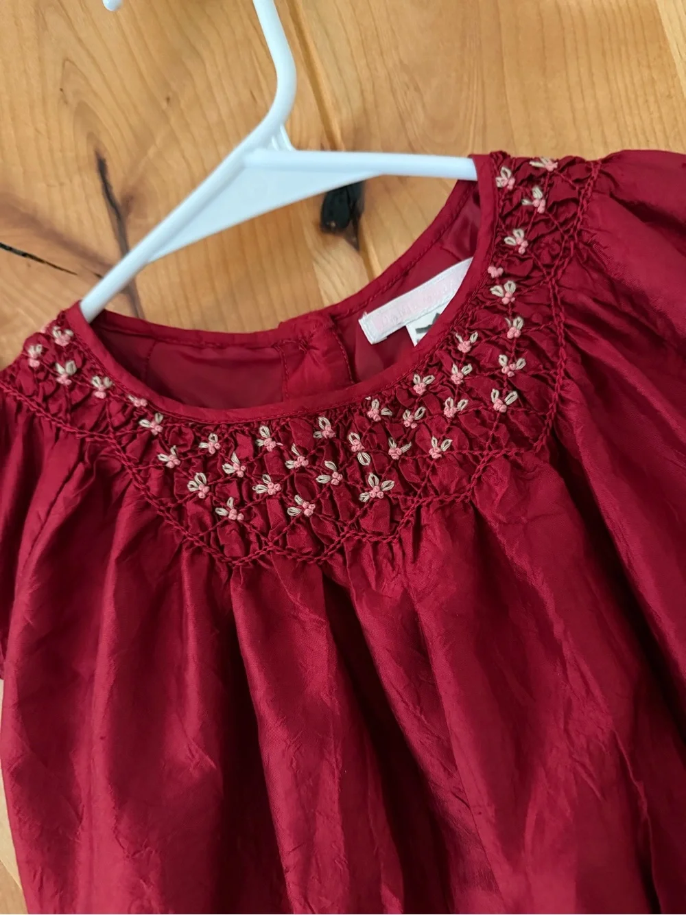 Janie and Jack Burgundy Silk Party Dress 12–18M Smocked Floral Holiday